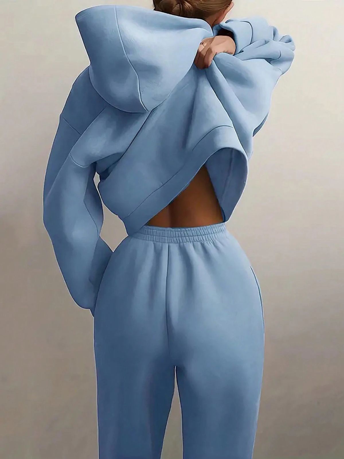 Solid Drop Shoulder Hooded Sweatshirt & Solid Sweatpants