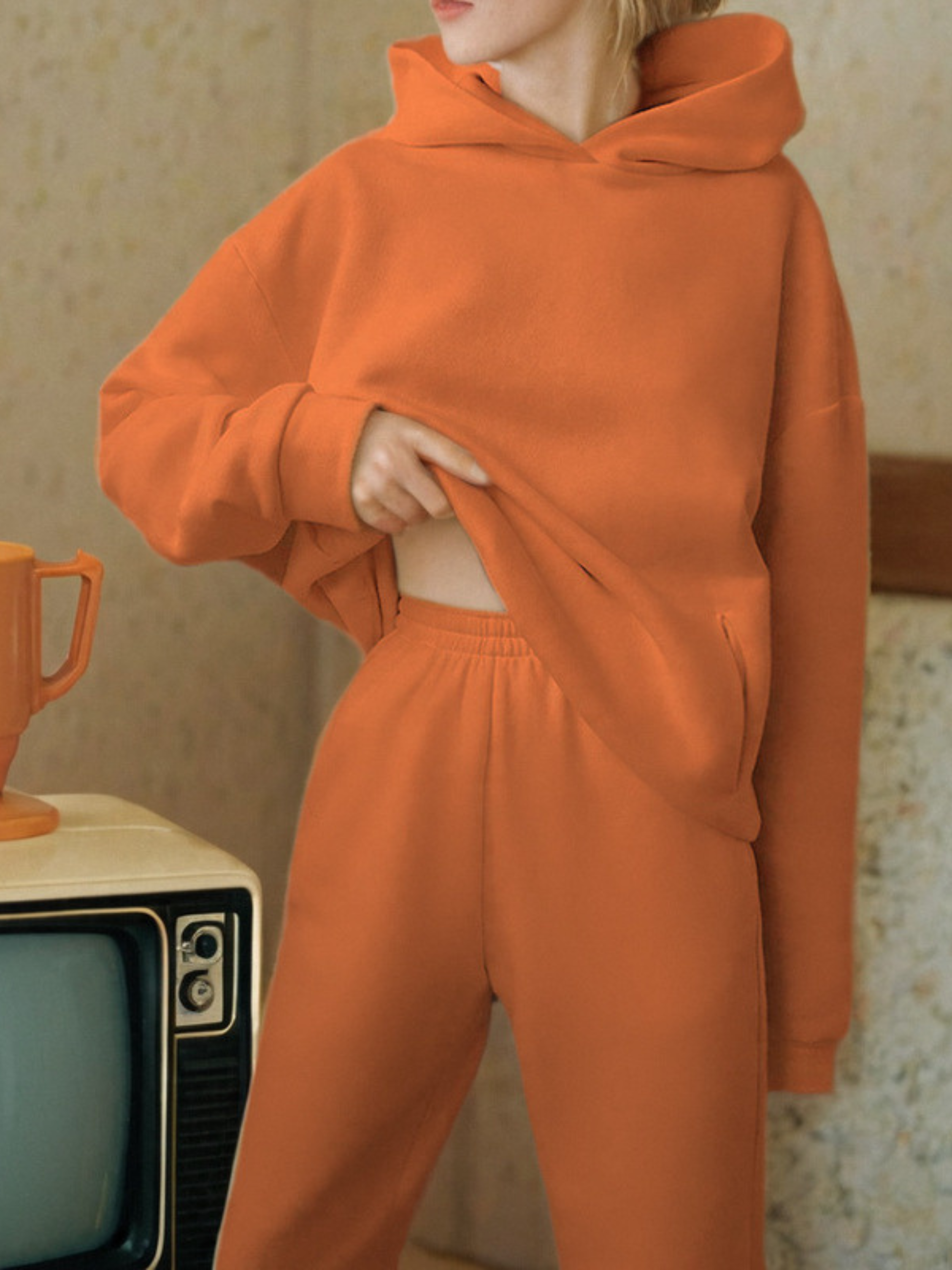 Solid Drop Shoulder Hooded Sweatshirt & Solid Sweatpants