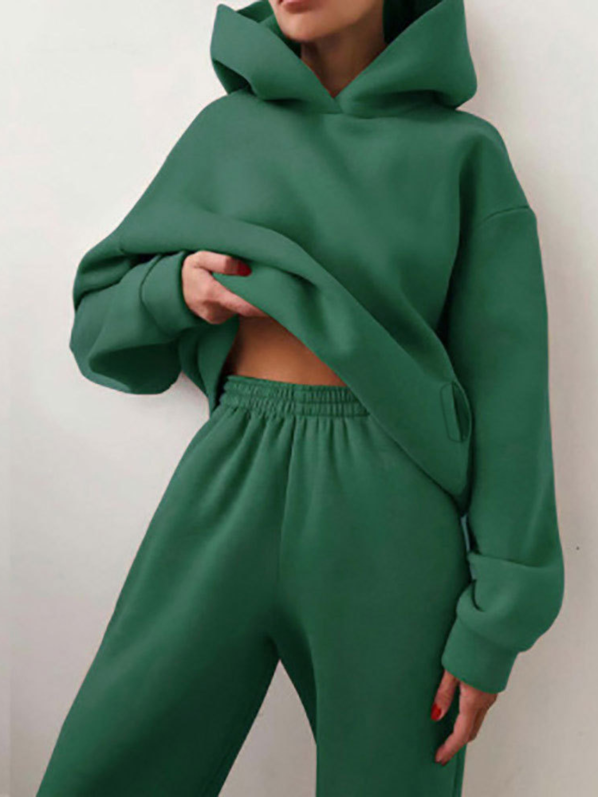 Solid Drop Shoulder Hooded Sweatshirt & Solid Sweatpants