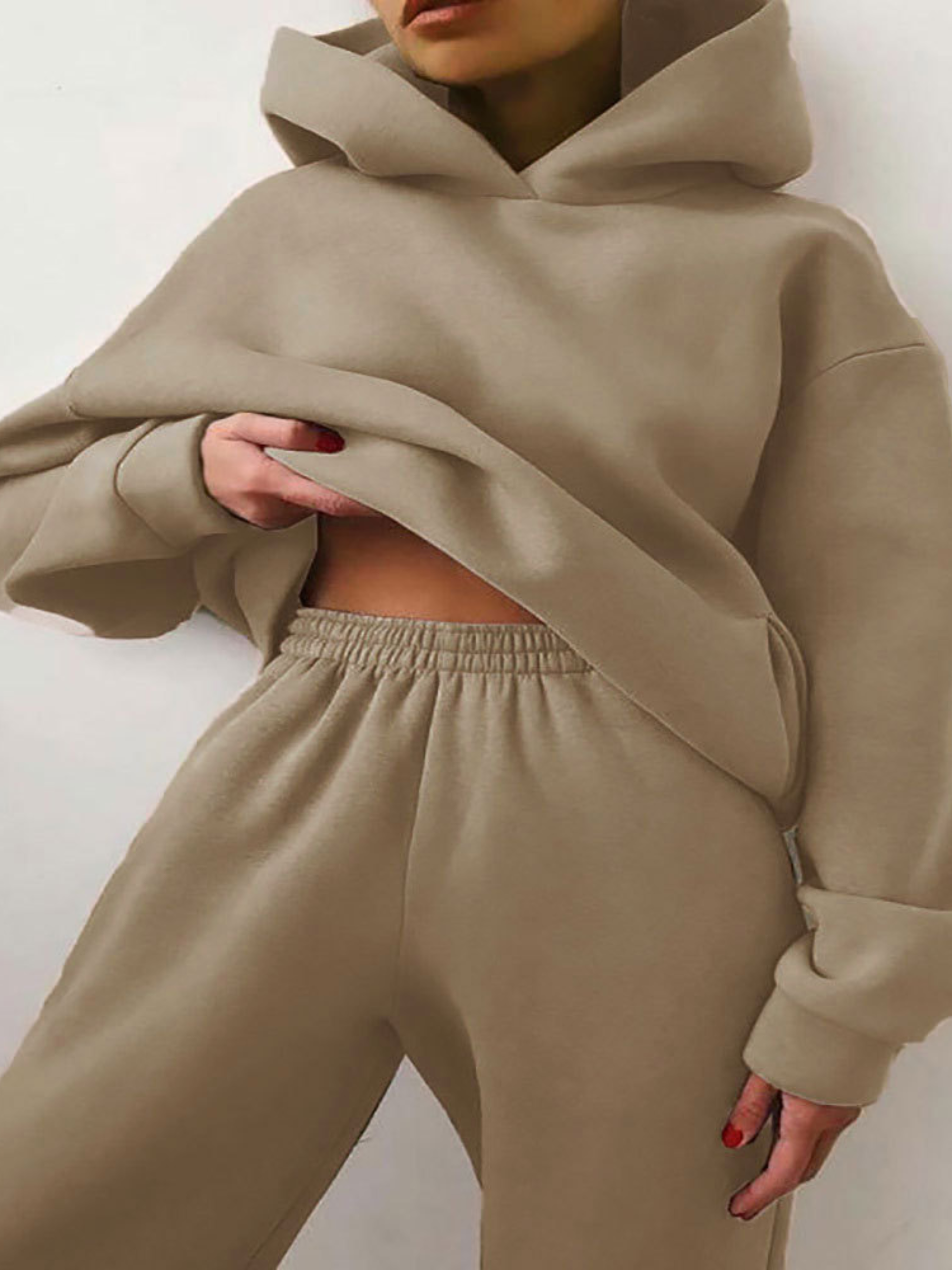 Solid Drop Shoulder Hooded Sweatshirt & Solid Sweatpants