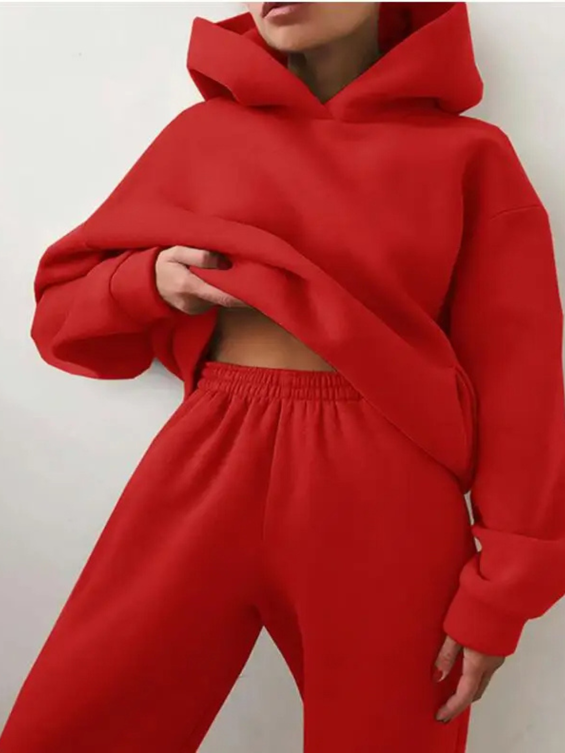 Solid Drop Shoulder Hooded Sweatshirt & Solid Sweatpants