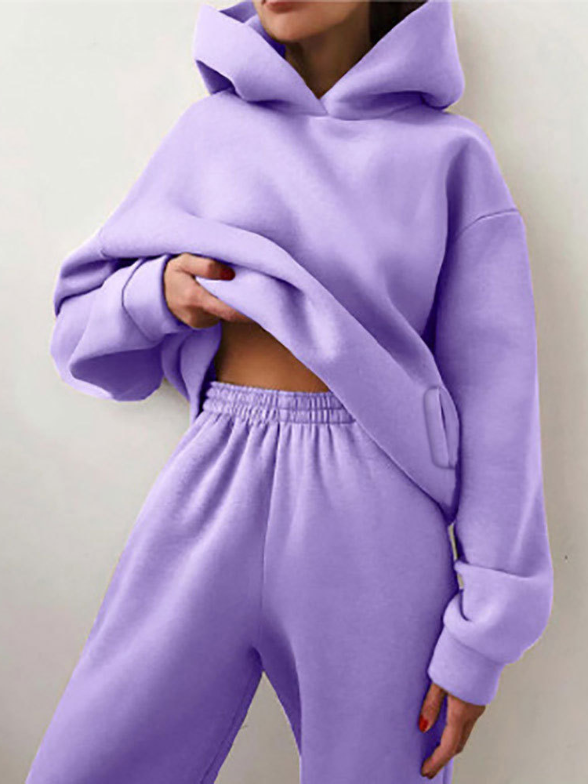 Solid Drop Shoulder Hooded Sweatshirt & Solid Sweatpants