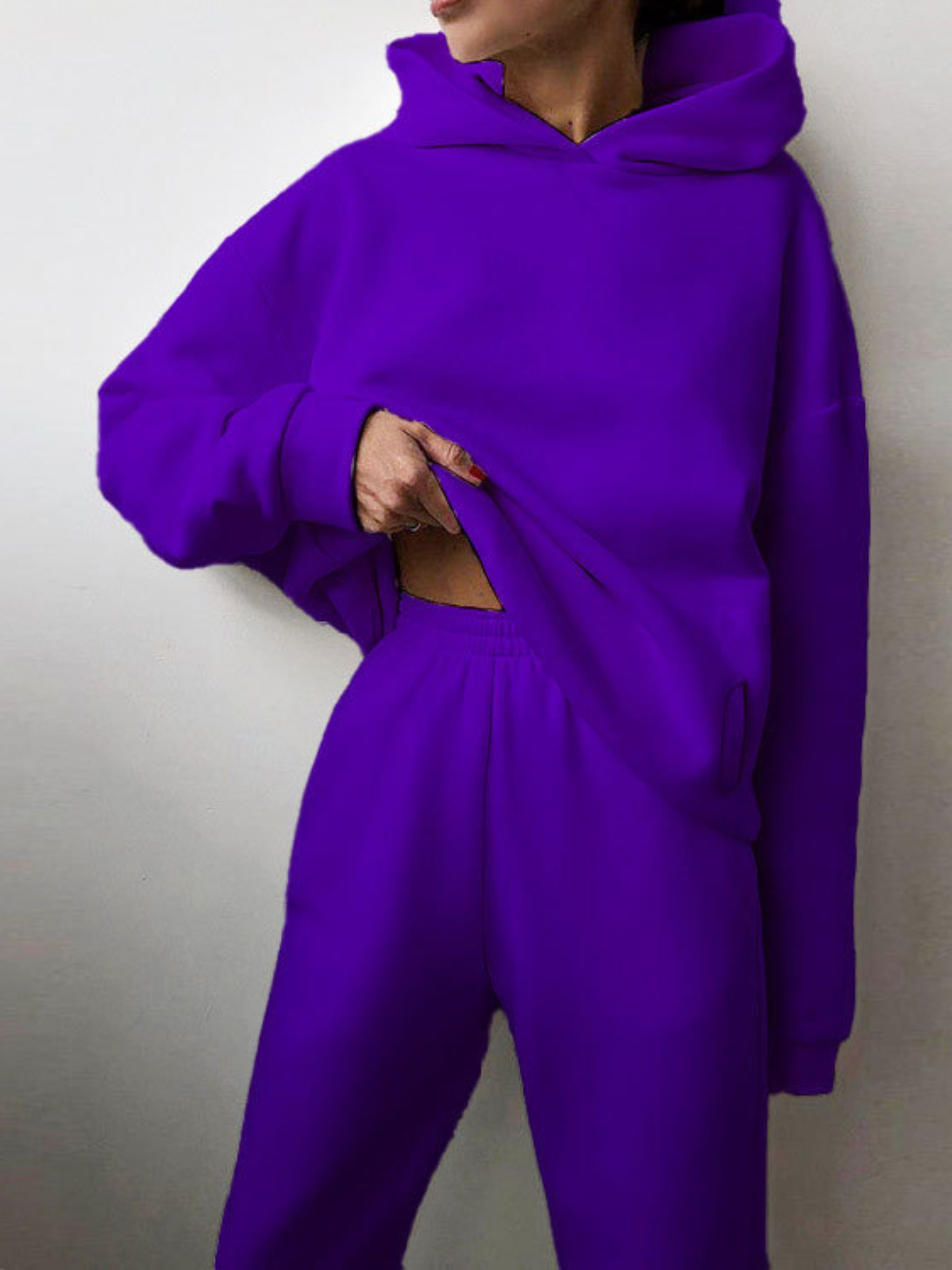 Solid Drop Shoulder Hooded Sweatshirt & Solid Sweatpants