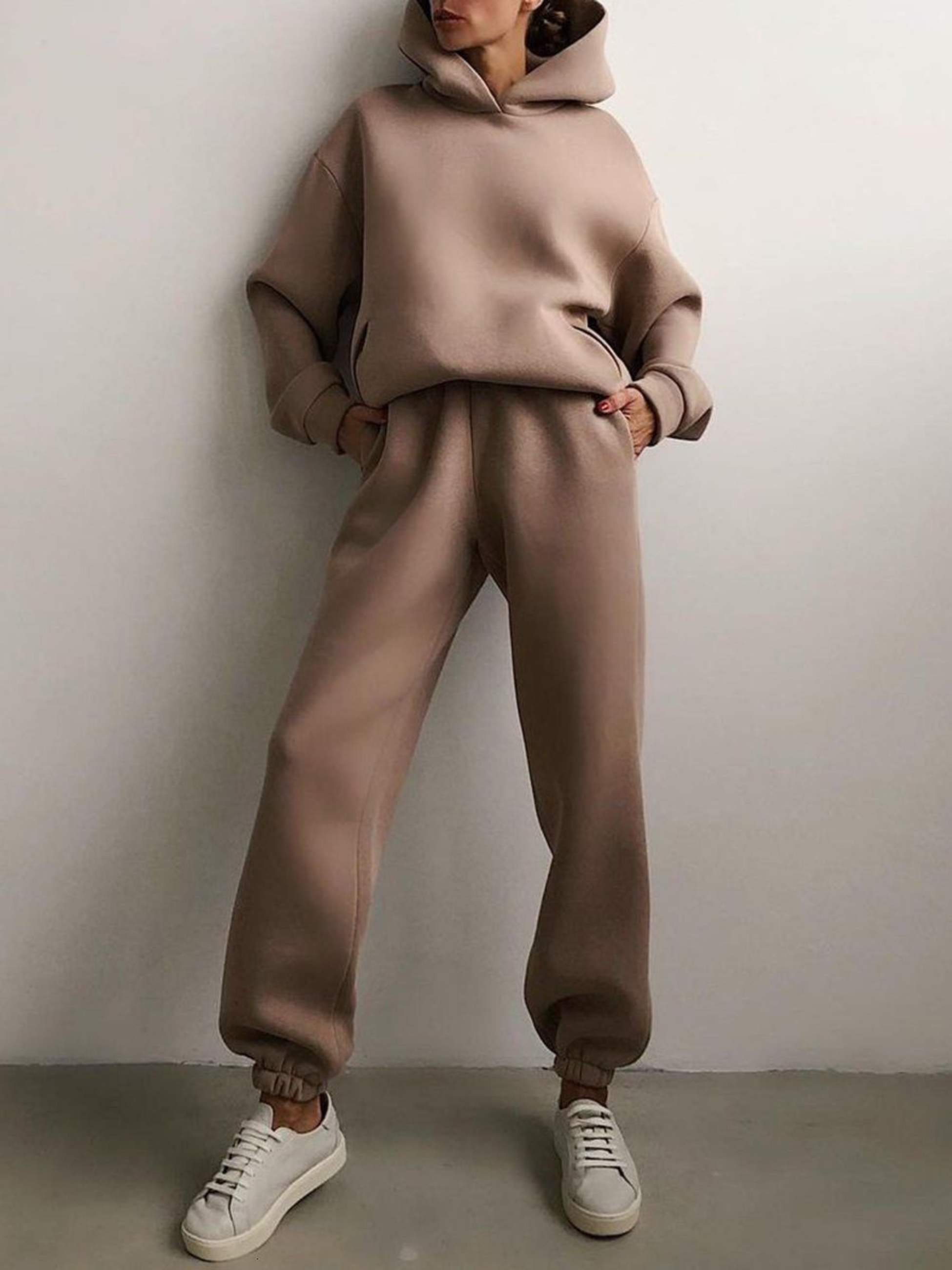 Solid Drop Shoulder Hooded Sweatshirt & Solid Sweatpants