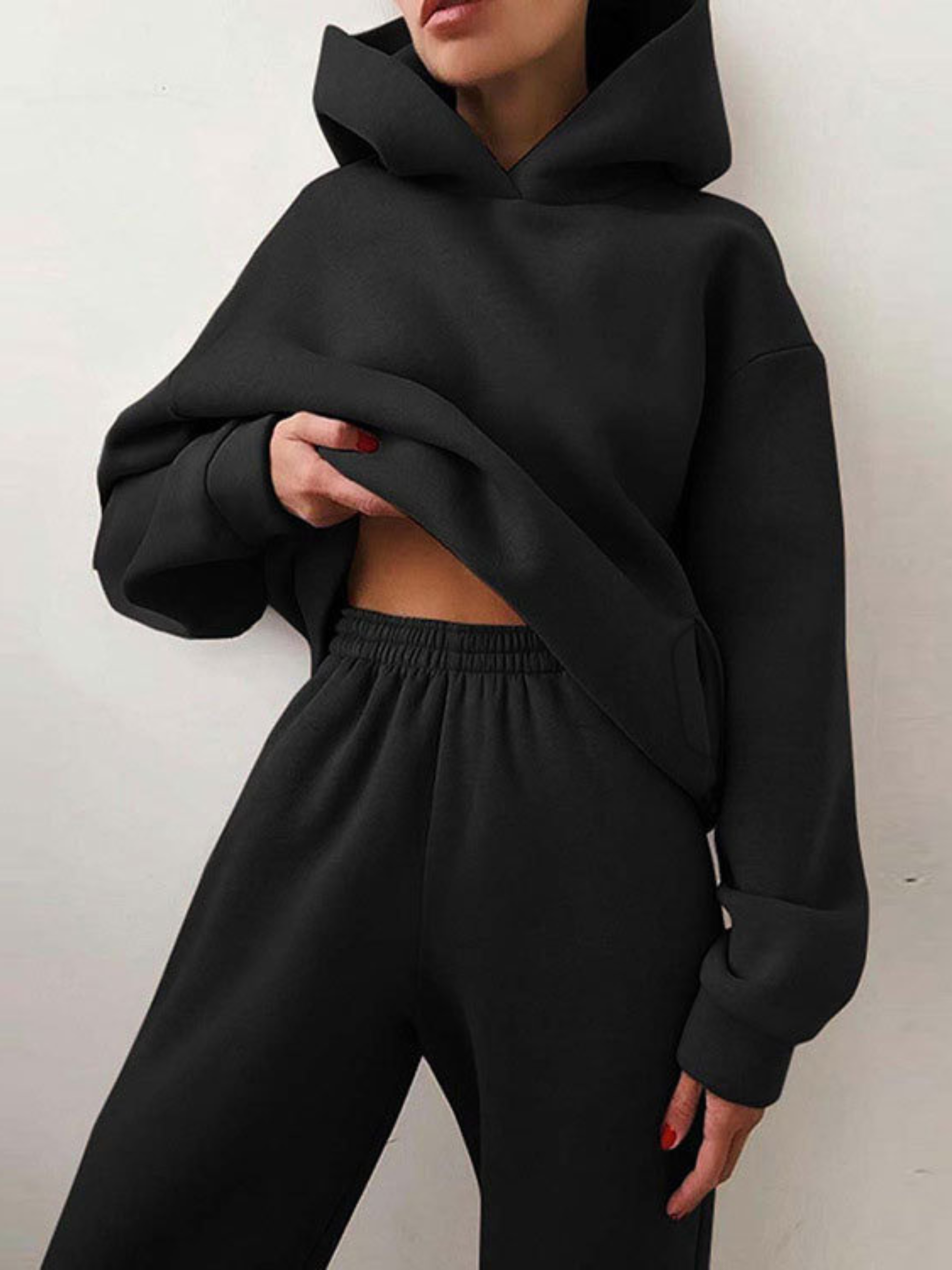 Solid Drop Shoulder Hooded Sweatshirt & Solid Sweatpants