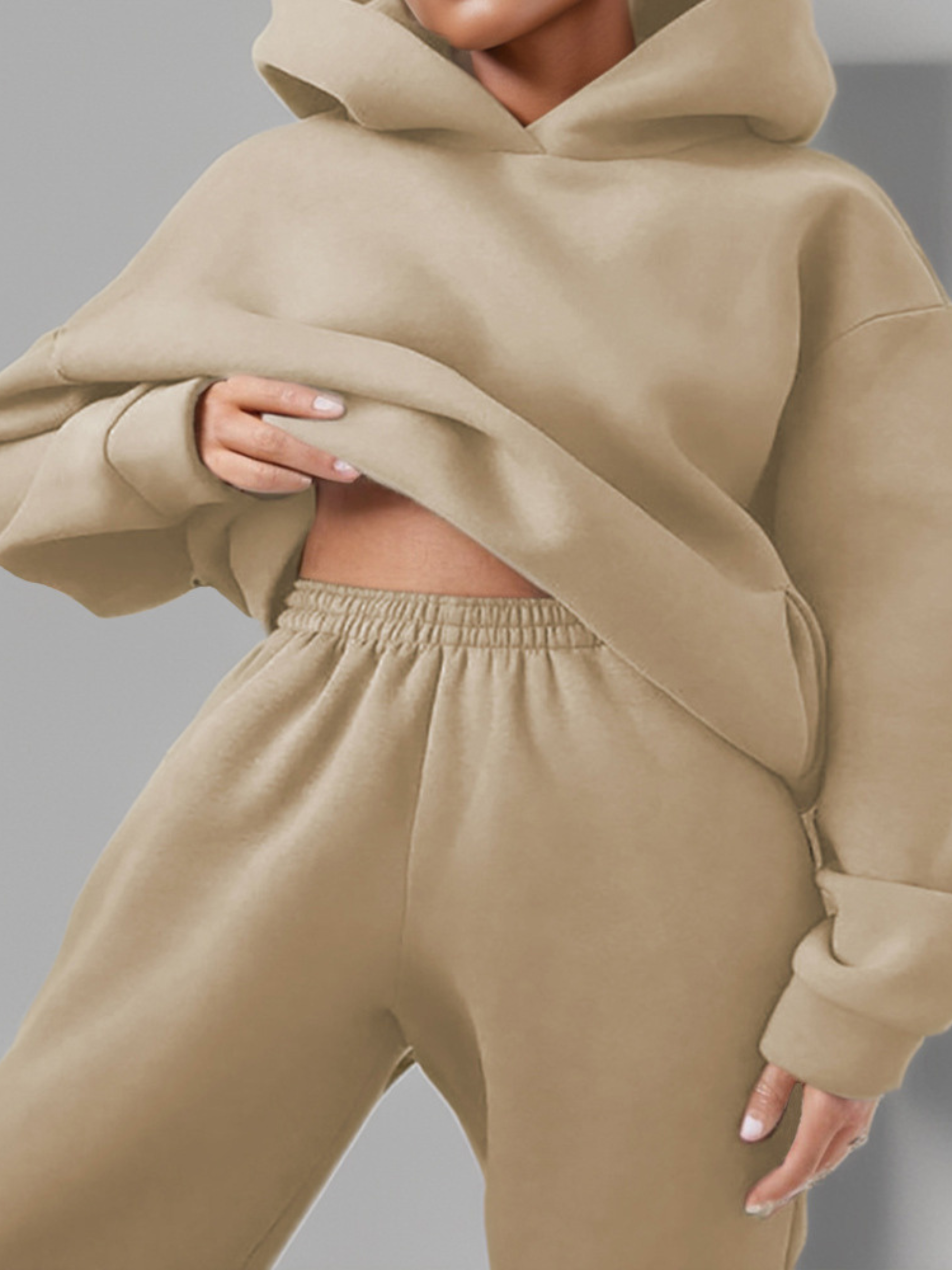 Solid Drop Shoulder Hooded Sweatshirt & Solid Sweatpants