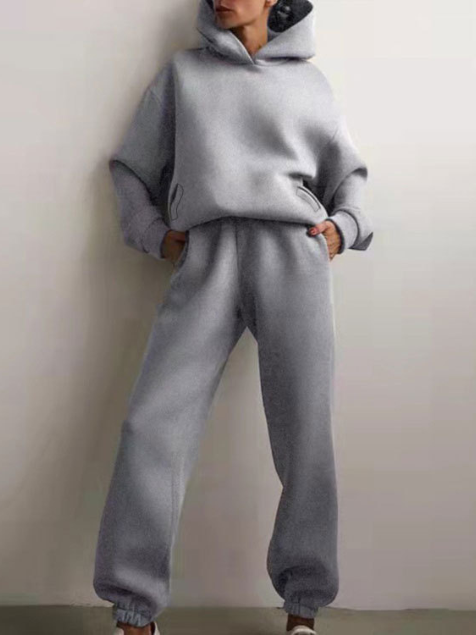 Solid Drop Shoulder Hooded Sweatshirt & Solid Sweatpants