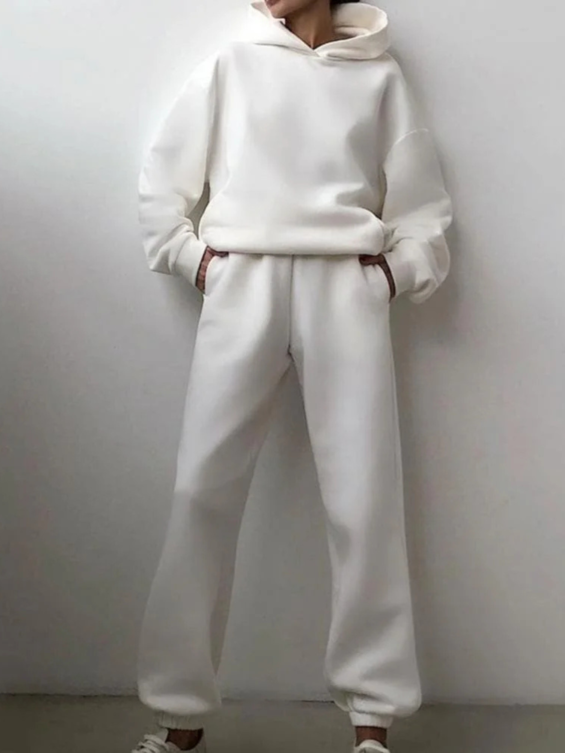Solid Drop Shoulder Hooded Sweatshirt & Solid Sweatpants