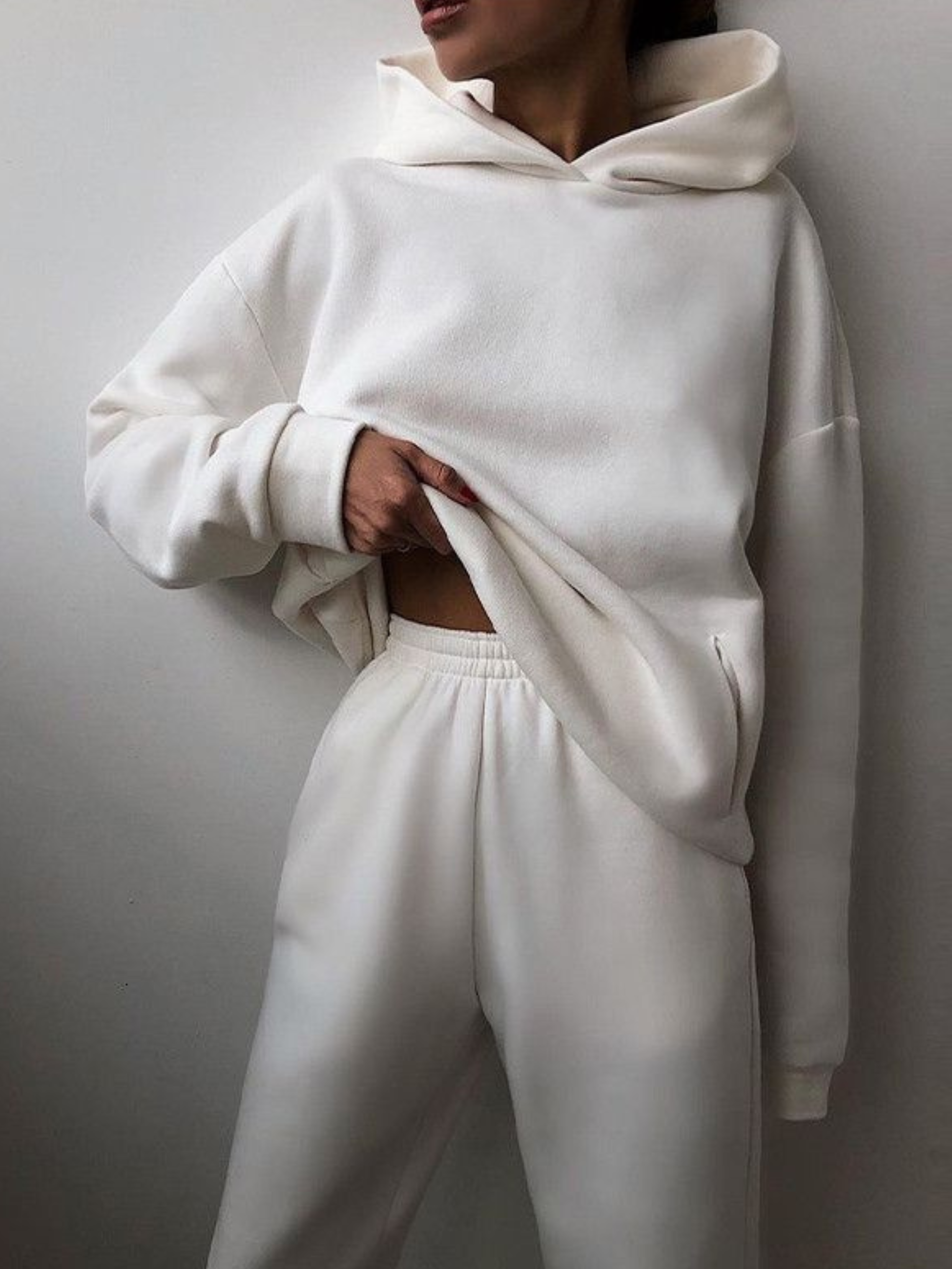 Solid Drop Shoulder Hooded Sweatshirt & Solid Sweatpants