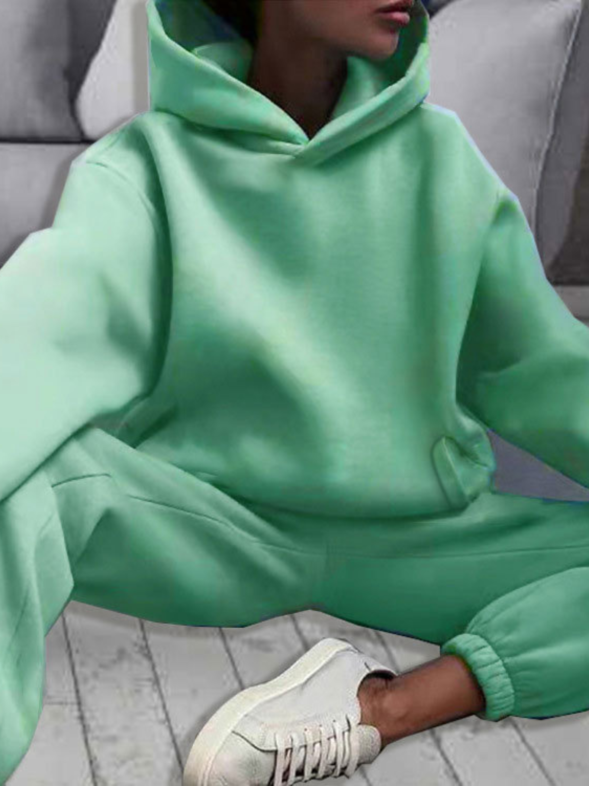 Solid Drop Shoulder Hooded Sweatshirt & Solid Sweatpants