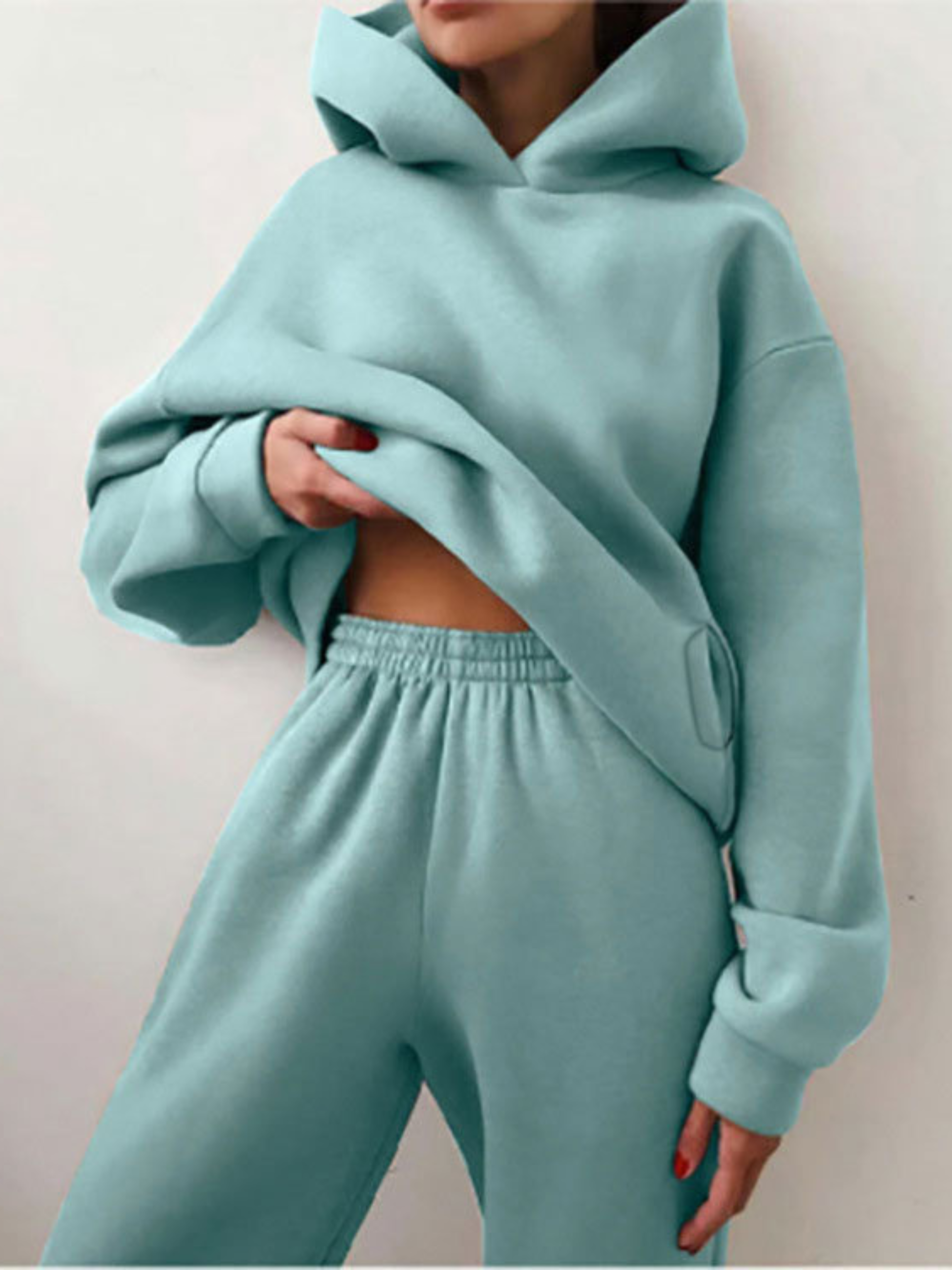 Solid Drop Shoulder Hooded Sweatshirt & Solid Sweatpants