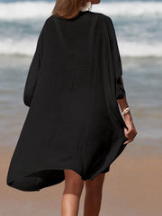 Solid Crochet Cutouts Round Neck Cover Up