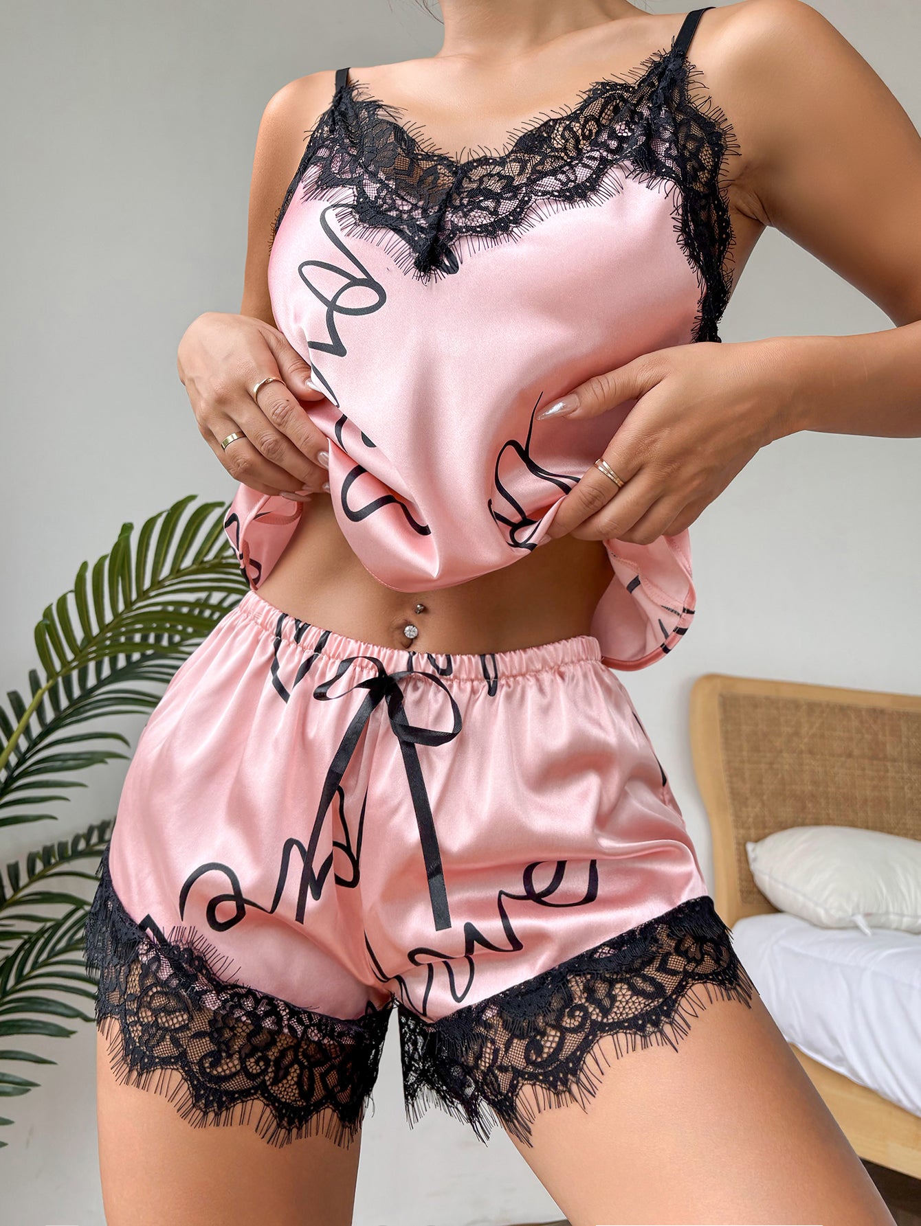 Solid Lace Sleeveless Cami & Solid Lace Shorts