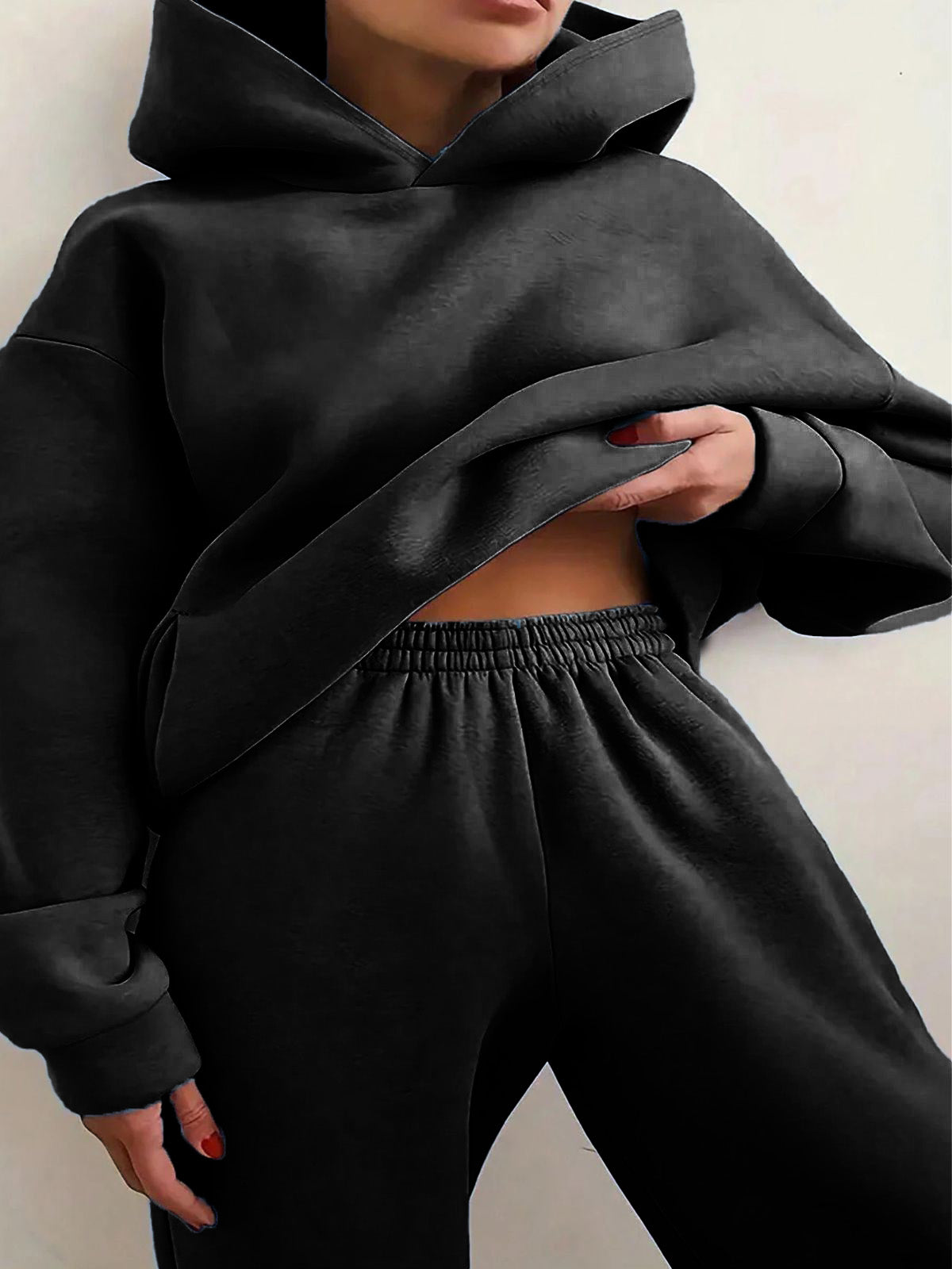 Solid Drop Shoulder Hooded Sweatshirt & Solid Sweatpants