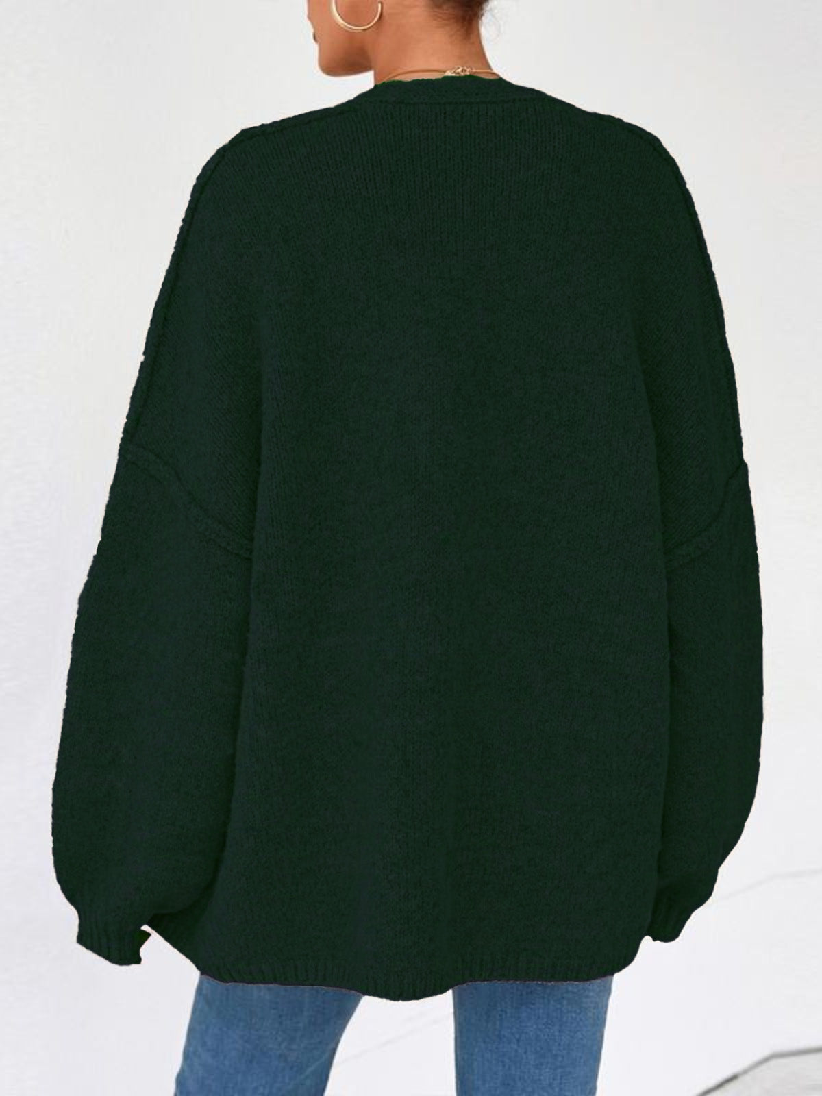 Solid Oversized Camel Outwear Fall Long Lantern Sleeve Knit Cardigan