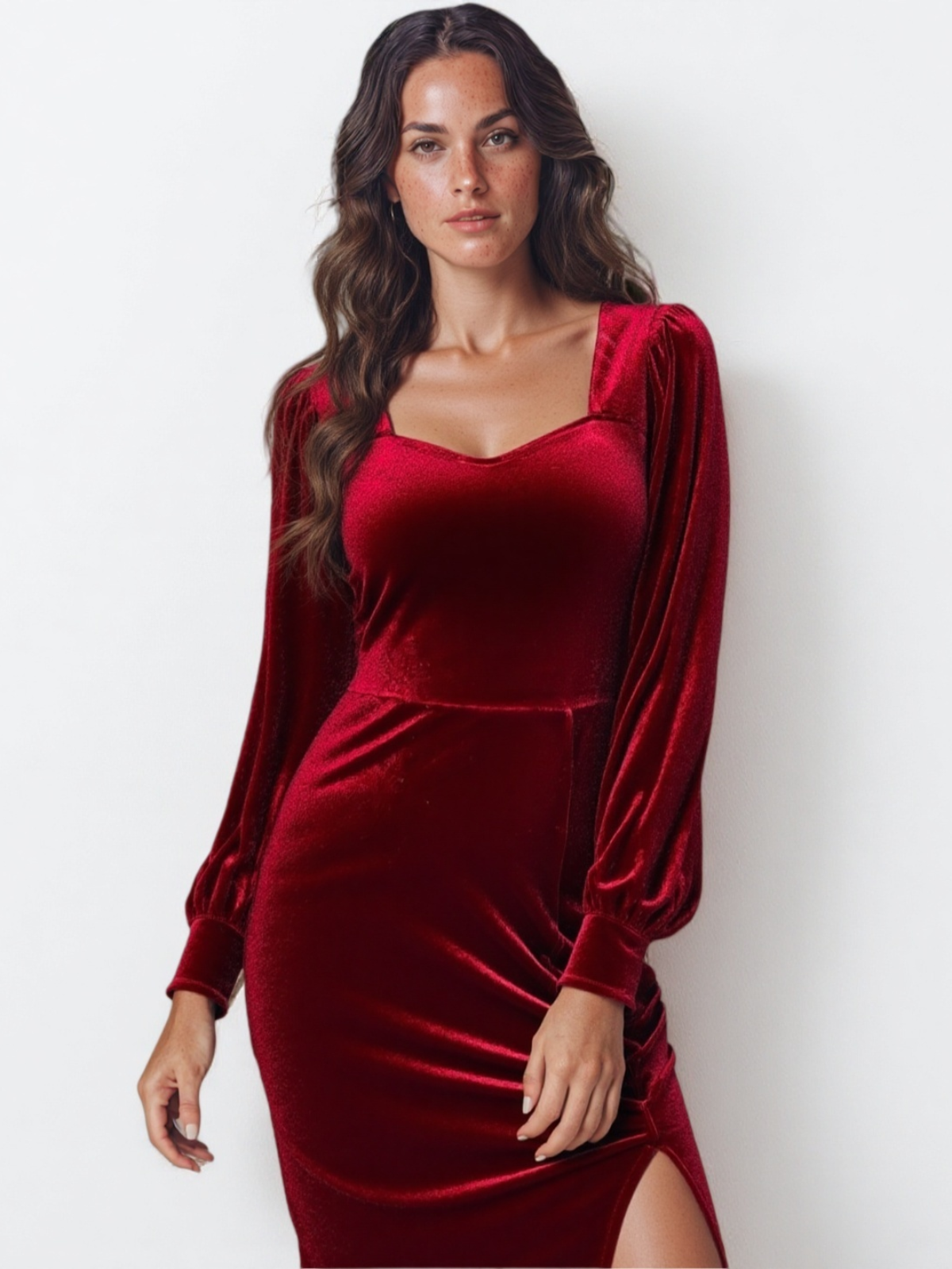 Solid Elegant Party Velvet Split Square Neck A-line Dress