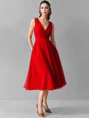 Solid Elegant Party V-neck A-line Dress