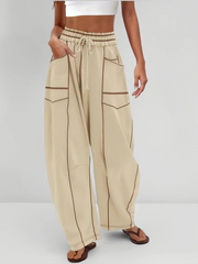 Athletic Baggy Colorblock Soft Fabric Vogue Design Stitching Medium Rise Palazzo Pants