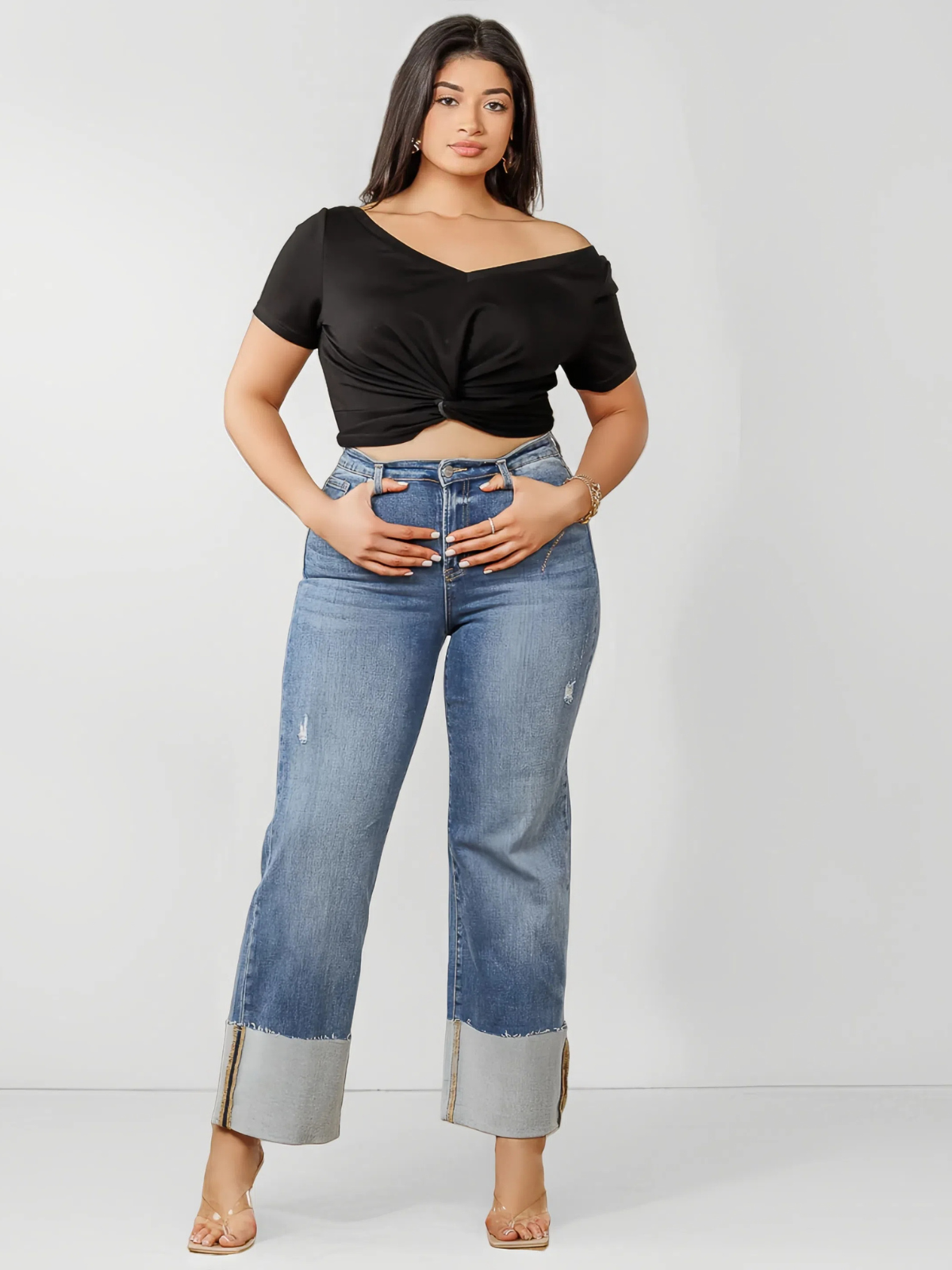 Strechy Streetwear Pocket Medium Rise Fly Denim Straight Leg Pants