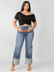 Strechy Streetwear Pocket Medium Rise Fly Denim Straight Leg Pants
