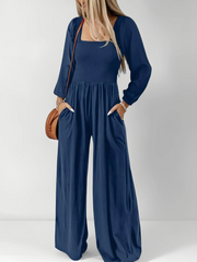 Solid Casual Loose With Pockets High Rise Wide Leg Long Jumpsuits