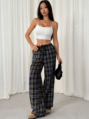 Weekend Relax Preppy Gingham Palazzo Pants