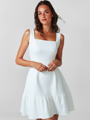 Solid Elegant Graduation Square Neck A-line Dress