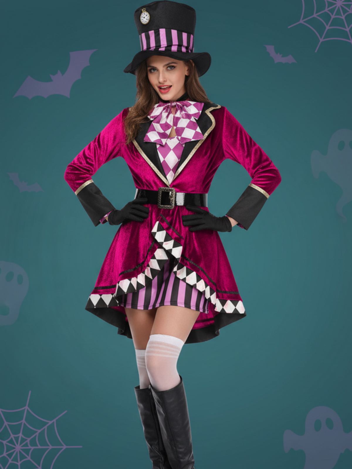 Solid Halloween Cosplay Magician Patchwork Outwear Coat Dress, Hat not included