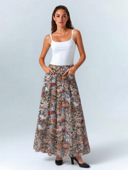 Chiffon Breathable & Comfortable Elastic High Waist Pleated A-Line Flared Maxi Skirts