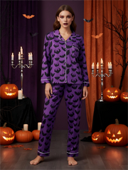 2pcs Halloween Bat Print Pajama Pants Set