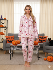 2pcs Halloween Pink Bow Pajama Pants Set