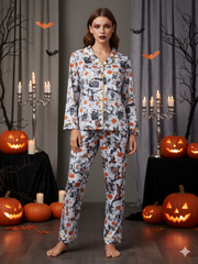 2pcs Halloween Pumpkin Ghost Pajama Pants Set