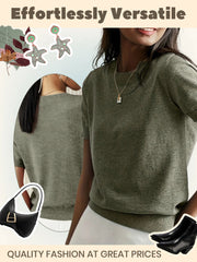 【Buy 2 Free Shipping】Solid Round Neck Casual Basic Knit Pullover Sweater for Daily Wear