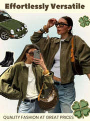 Solid Lapel Drop Shoulder Military Short Coat Trendy Army Color Outwear