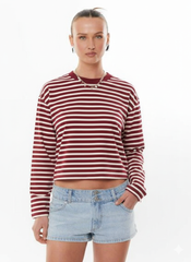 Thin Horizontal Stripes Lapel Casual Drop Shoulder T-shirt Streetwear