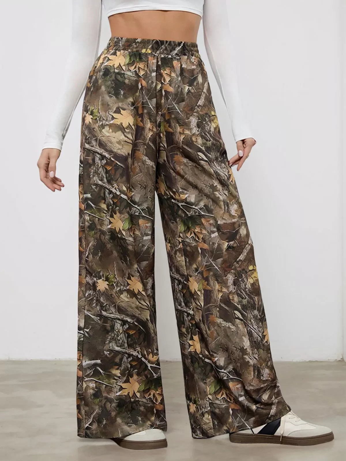 All Over Print Pocket High Rise Elastic Waist Palazzo Pants