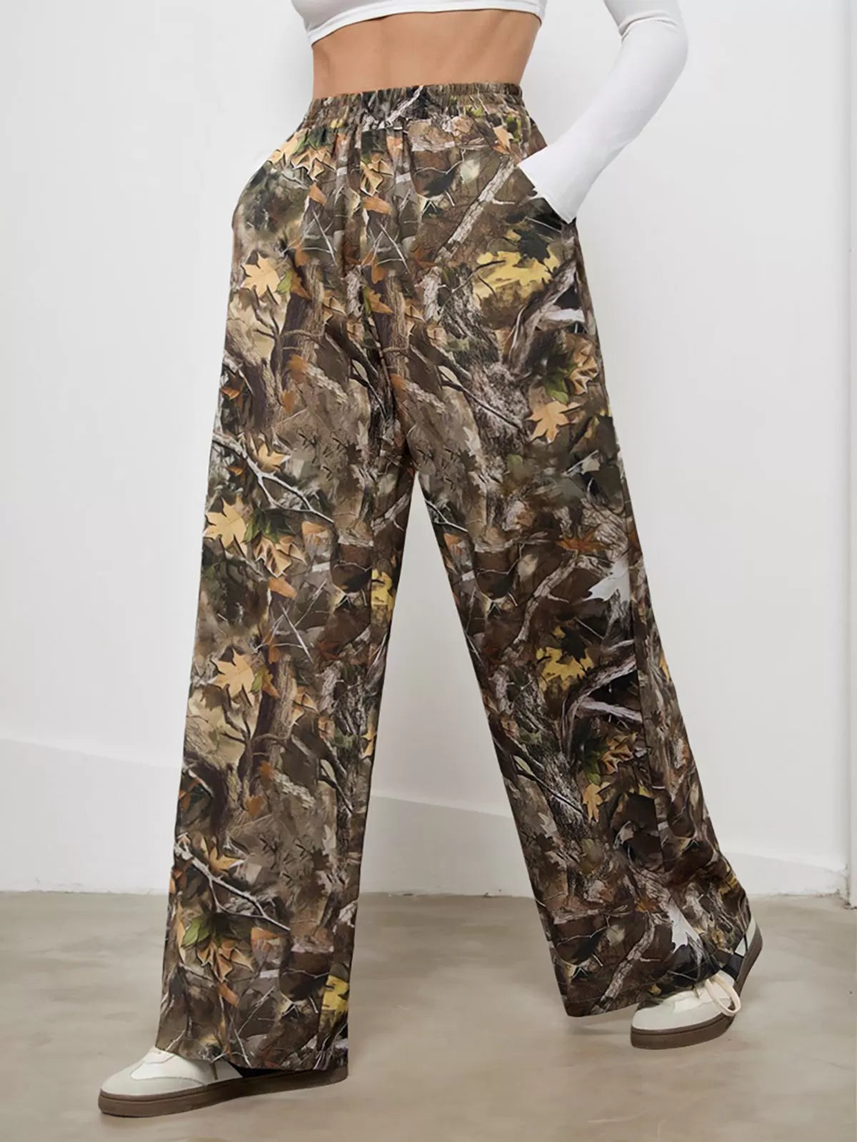 All Over Print Pocket High Rise Elastic Waist Palazzo Pants