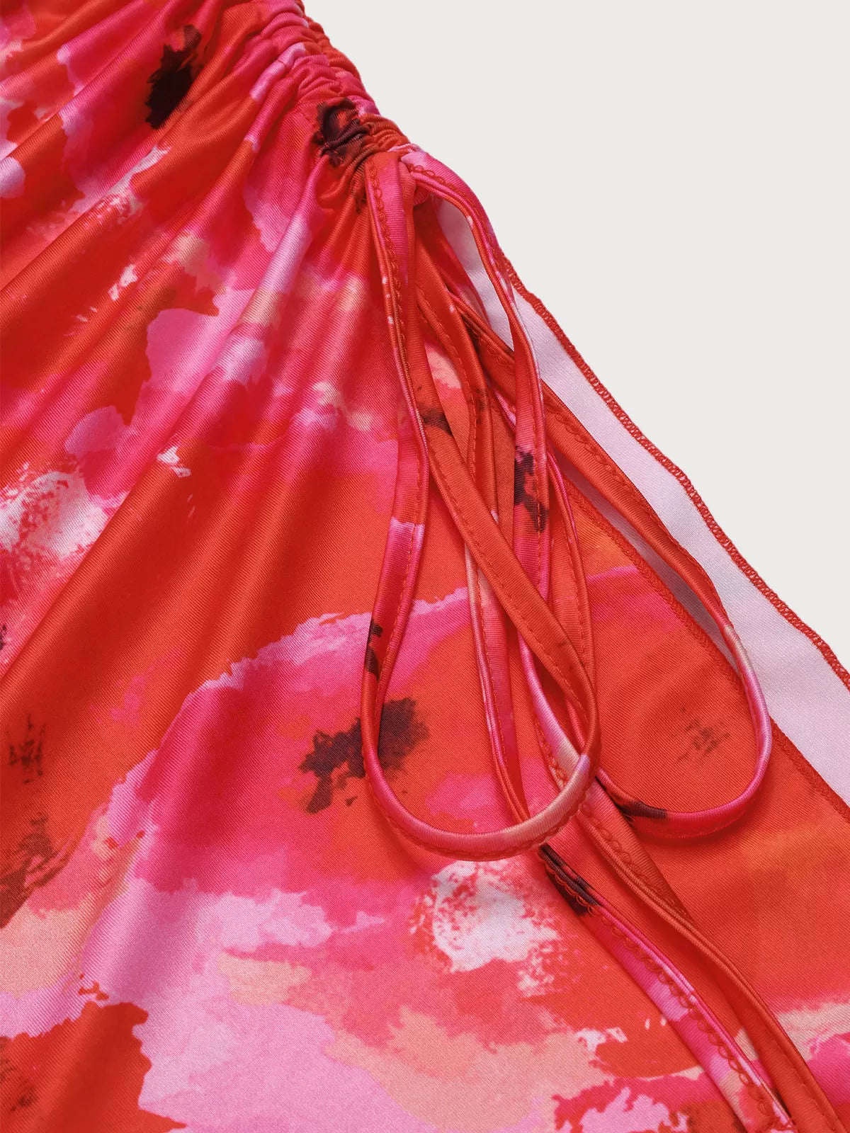 Floral All Over Print Spaghetti Strap Lace up Bodycon Dress