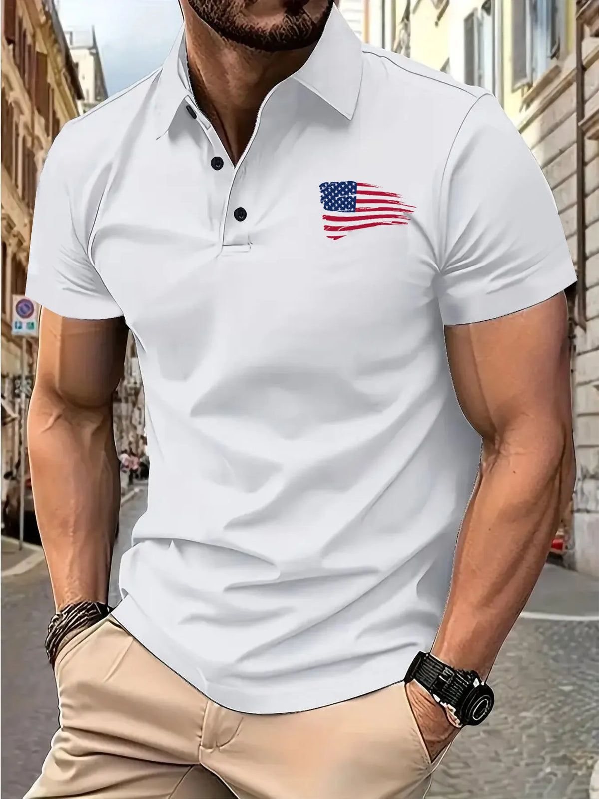 American Flag Lapel Polo