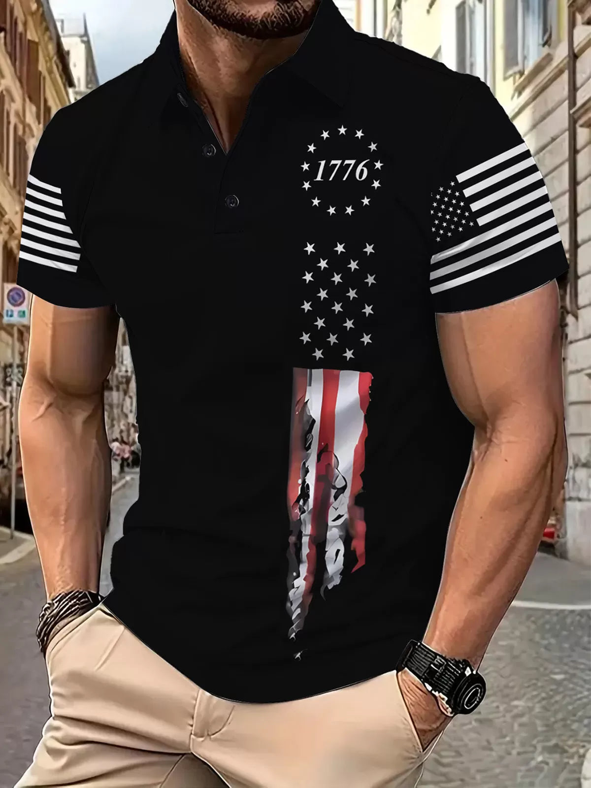 American Flag Lapel Regular Sleeve Short Sleeve Regular Polo