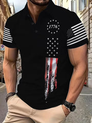 American Flag Lapel Regular Sleeve Short Sleeve Regular Polo
