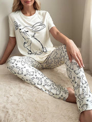 Animal Rabbit Short Sleeve Pajama Pants Set