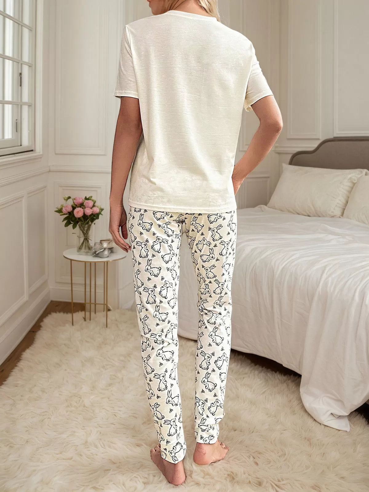 Animal Rabbit Short Sleeve Pajama Pants Set