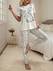 Animal Rabbit Short Sleeve Pajama Pants Set