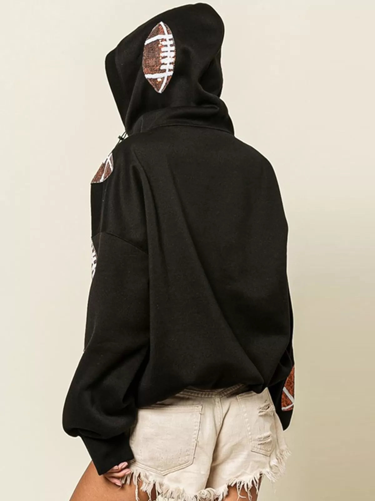 Ball Zipper Hooded Game Day Football Sequin Sweatshirt