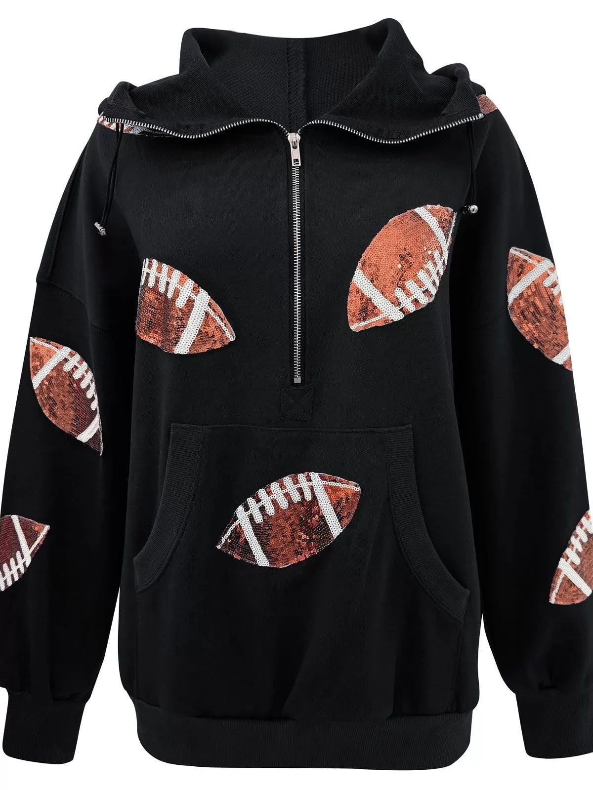 Ball Zipper Hooded Game Day Football Sequin Sweatshirt