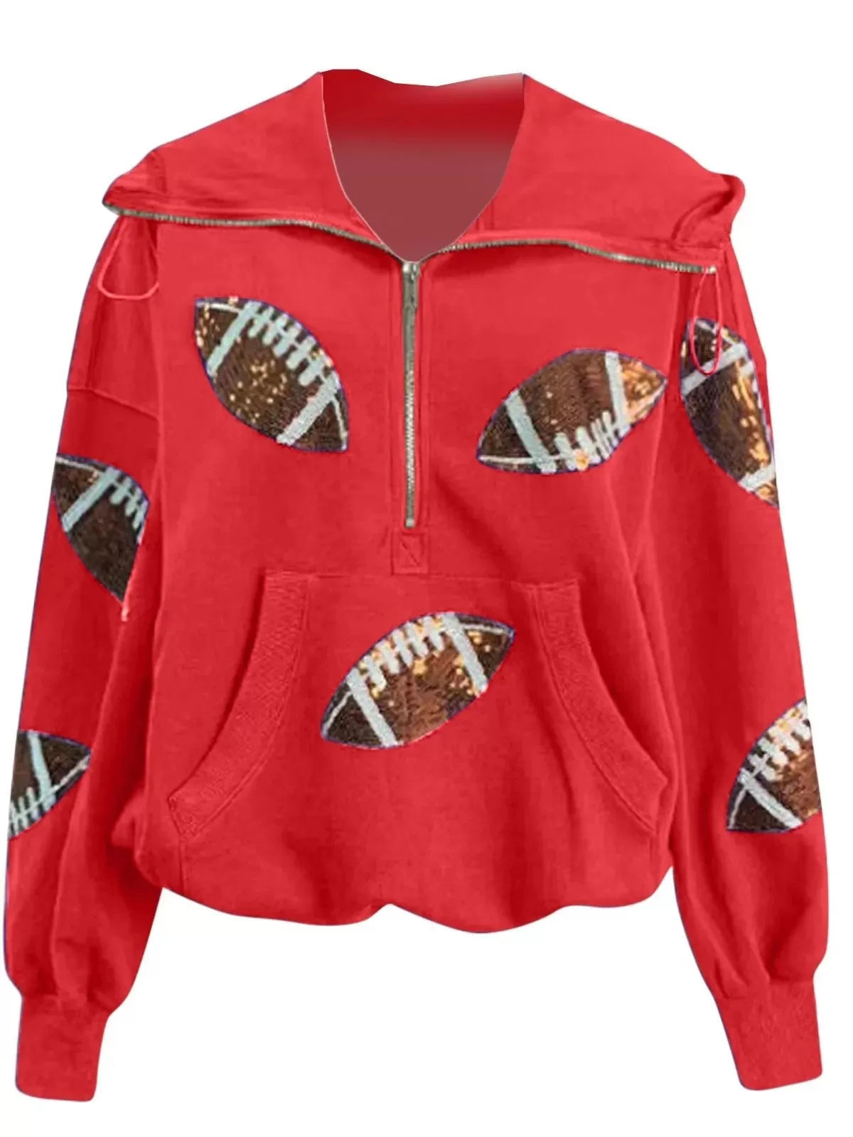 Ball Zipper Hooded Game Day Football Sequin Sweatshirt