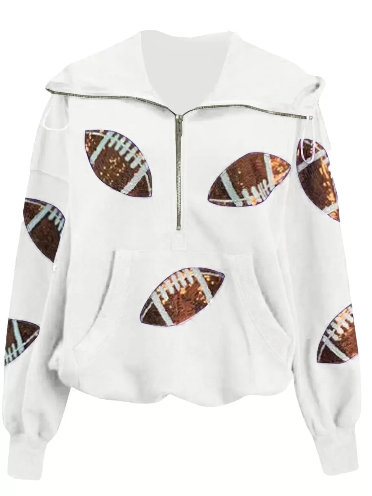 Ball Zipper Hooded Game Day Football Sequin Sweatshirt