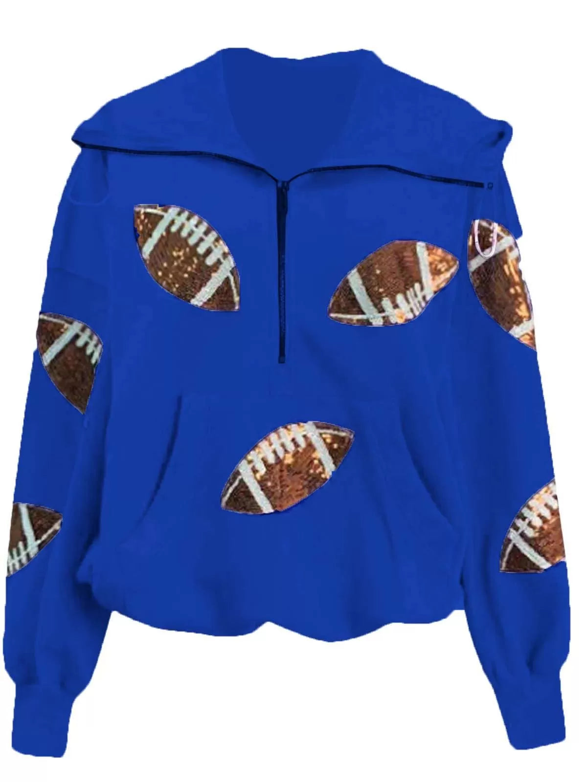 Ball Zipper Hooded Game Day Football Sequin Sweatshirt