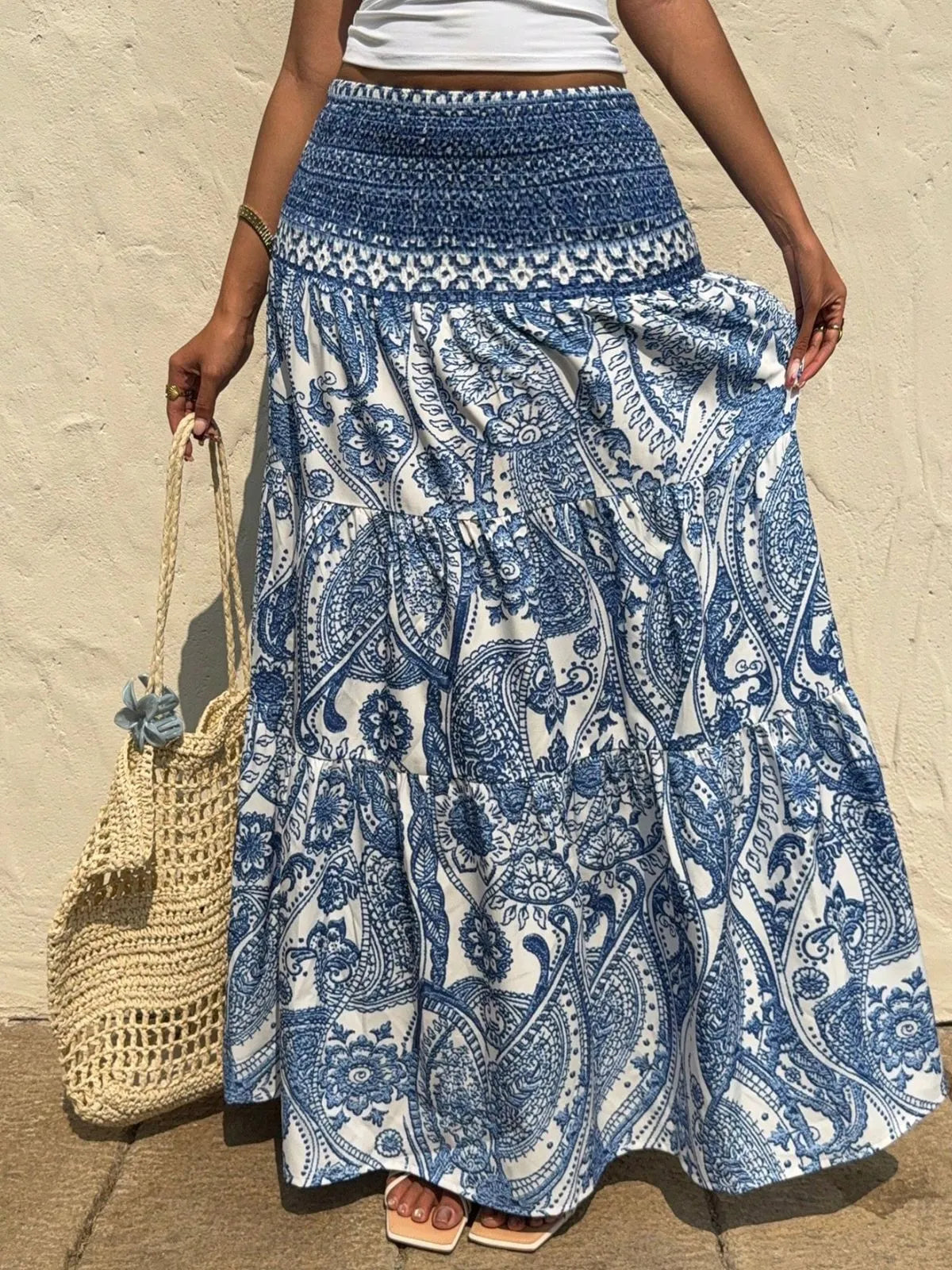 Bohemian Printed Vacation Wear Paisley Ruffles High Rise Skirt